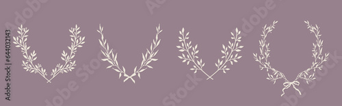 Hand drawn floral frames. Elegant laurel wreaths. Vector illustration  botanical decor elements for logo  label  corporate identity  branding  wedding invitation  greeting card  save the date
