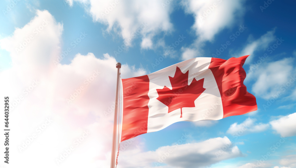 Canada national flag waving in the wind against deep blue sky. International relations concept. Made with AI gereration Canada national flag waving in the wind against deep blue sky. International relations concept. Made with AI gereration
