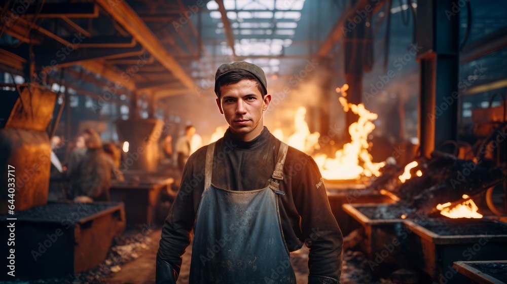 Handsome blacksmith working in a fireplace. Handsome blacksmith working in a fireplace.