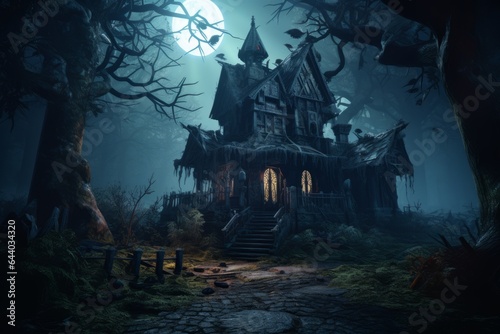 Abandoned haunted house in the woods. Halloween concept