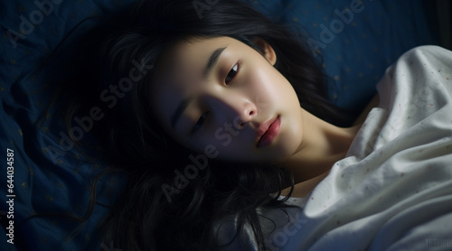 眠れずにうつろな表情で夜を過ごす日本人の若い女性