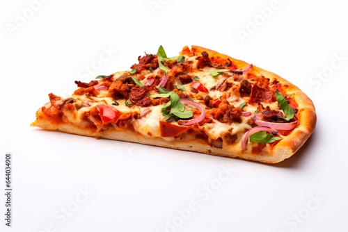 A hot slice of Vegan pizza on a white background. Generated AI