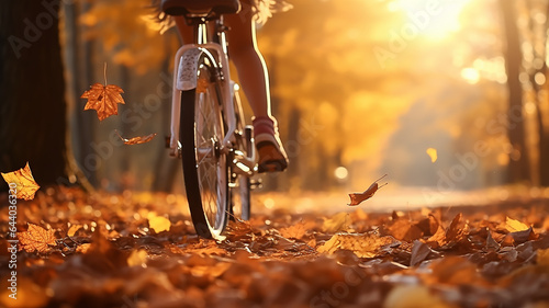 Wallpaper Mural bicycle in motion autumn background wheels leaves flying in autumn park fall sunny day Torontodigital.ca