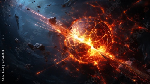 Fiery laser destroying the sphere