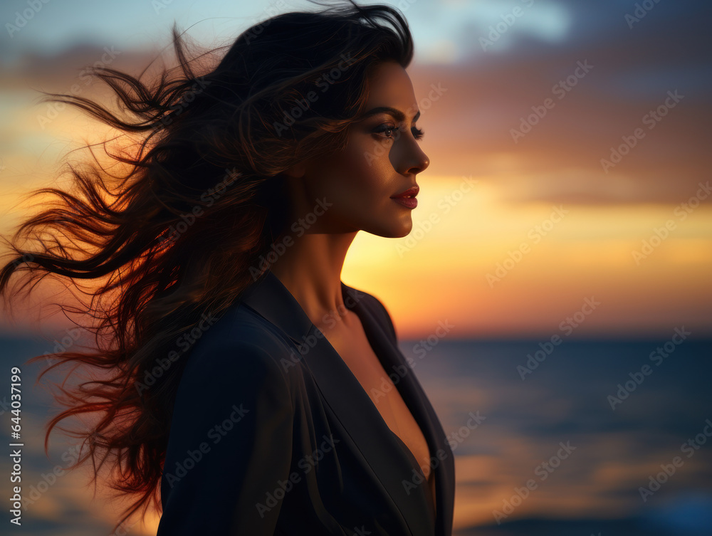 Close up portrait of beautiful blond woman posing on the beach in sunset light Close up portrait of beautiful blond woman posing on the beach in sunset light