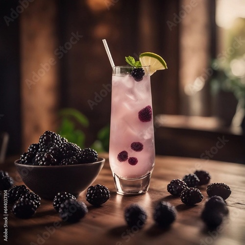 Lush and tropical blackberry coconut cocktail photo