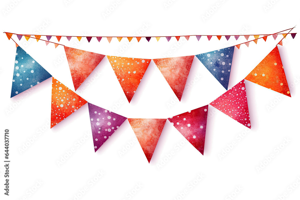 A bunch of colorful flags hanging from a line , Festive bunting flags ...