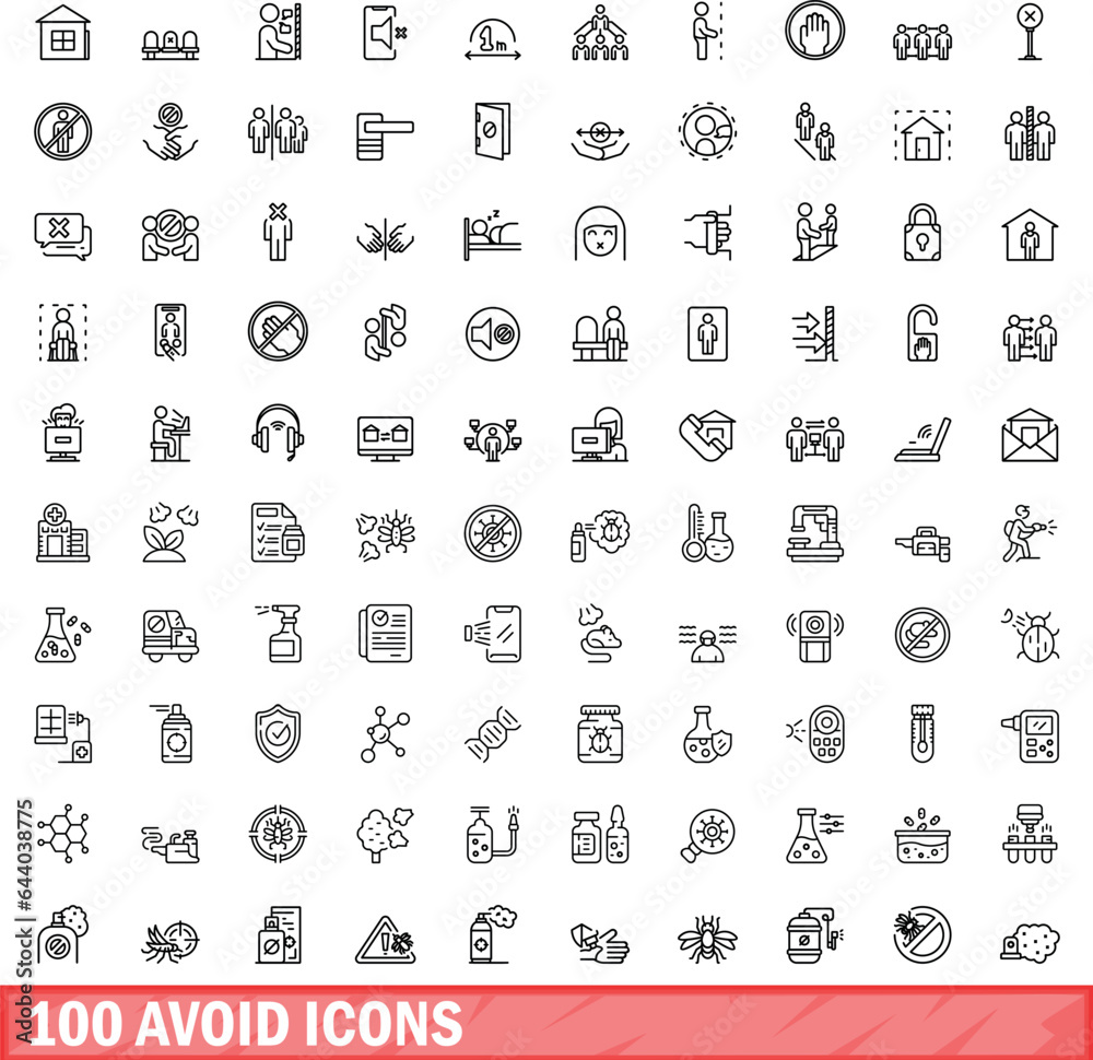 100 avoid icons set. Outline illustration of 100 avoid icons vector set isolated on white background