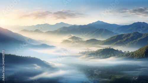 A view of a mountain range covered in fog © cac_tus