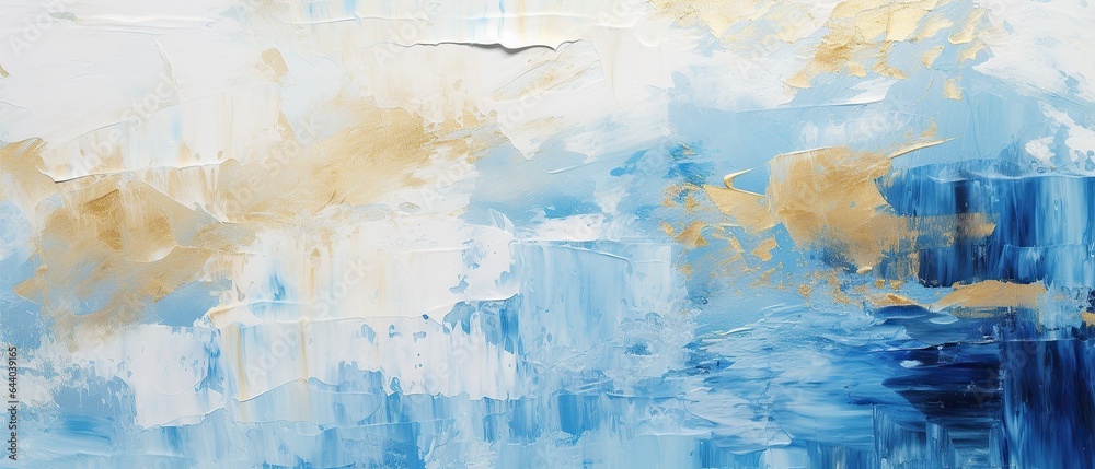 abstract rough blue white gold art painting texture with oil brushstroke, Generative AI