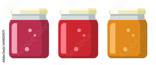 Jar with jam and honey. Vector set isolated on white background.