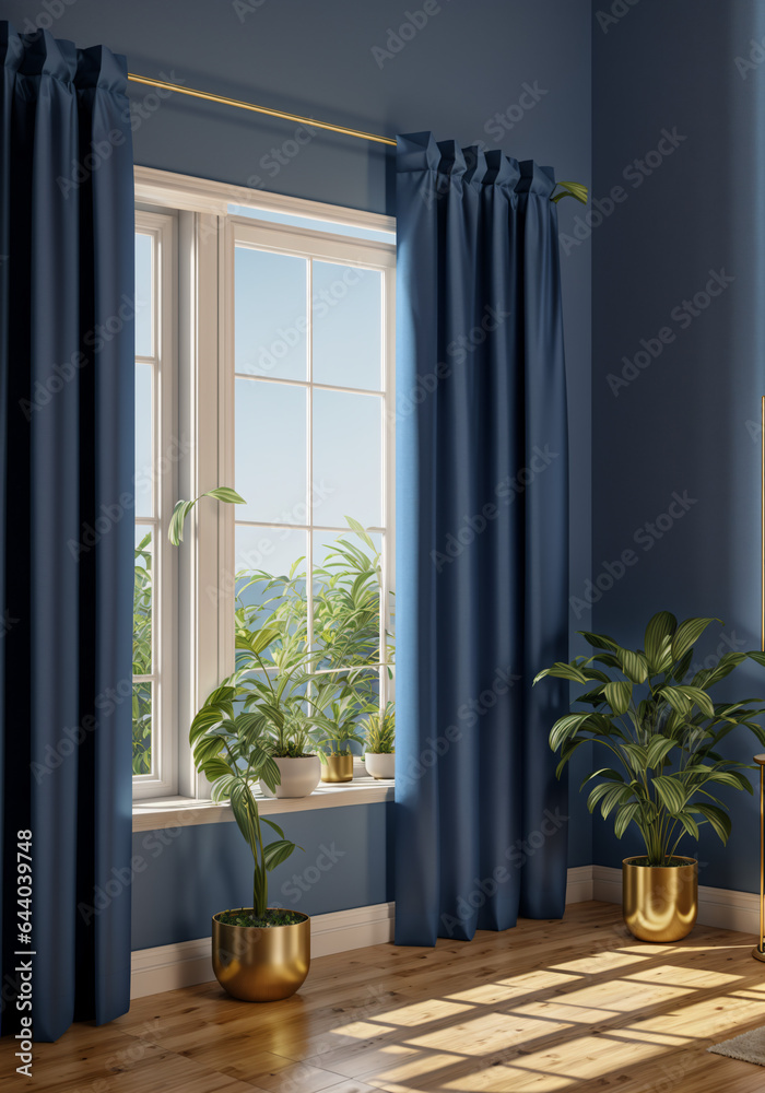 Fototapeta premium Captivating Blue Hues: Window Decor and Plant