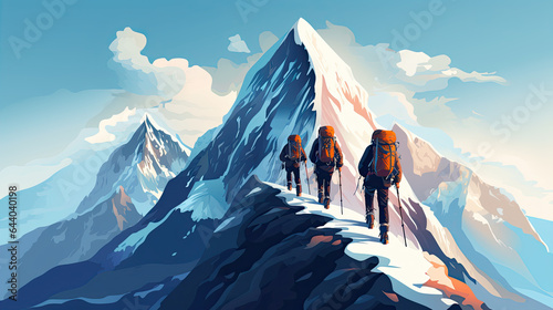 Hiker helping friend reach the mountain top, Generative Ai illustration. © Ziyan Yang