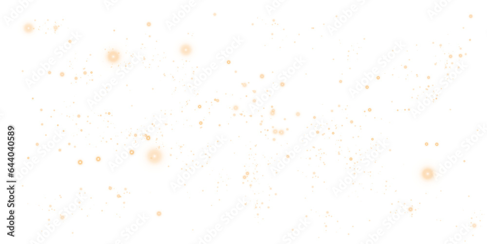 Golden glitter and bokeh on transparent backdrop. Luxury particles with stardust. Glow light effect. Magic Christmas composition. Special shine for poster or advertising. PNG.