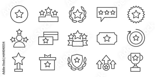 Benefits, award, winner star line editable vector icon set	