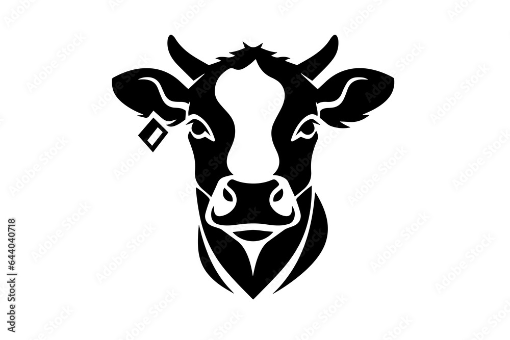 Minimalistic ink silhouette cow logotype,label or emblem design isolated on white background. Vector illustration.