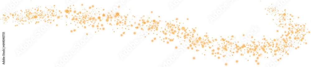 Golden glitter and bokeh on transparent backdrop. Luxury particles with stardust. Glow light effect. Magic Christmas composition. Special shine for poster or advertising. PNG.