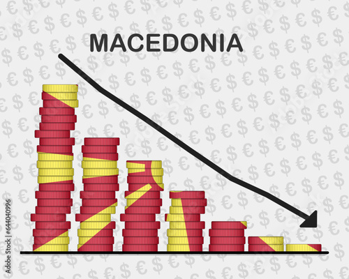 Macedonia economic collapse, decreasing values with coins, crisis and downgrade concept