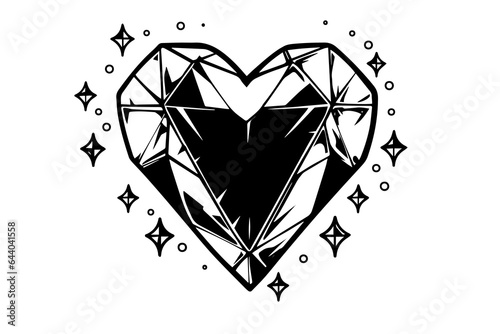 Heart shaped diamond hand drawn ink sketch. Engraved vintage style vector illustration.