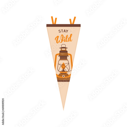 Adventure pennant. Camping Pennant flag design. Vintage outdoor sublimation with retro lantern . Stock vector graphics