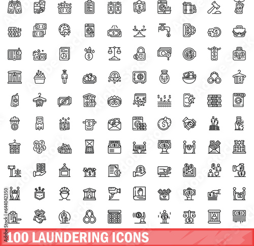 100 laundering icons set. Outline illustration of 100 laundering icons vector set isolated on white background