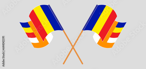 Crossed and waving flags of Buddhism