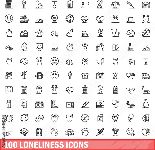 100 loneliness icons set. Outline illustration of 100 loneliness icons vector set isolated on white background