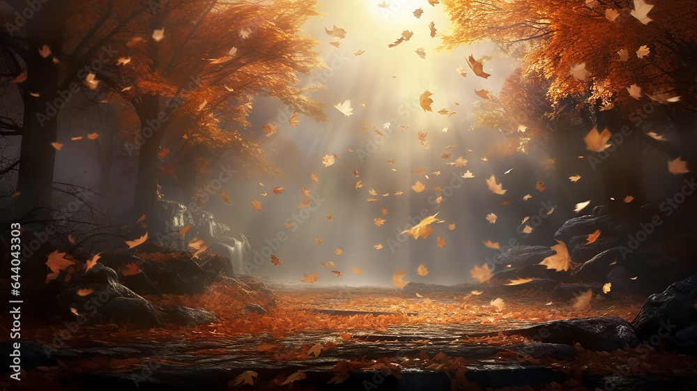 rays of the sun leaf fall autumn background landscape golden fall