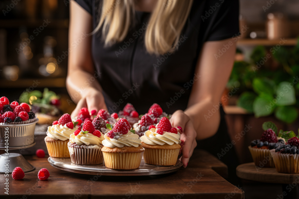 Baking Business: Woman Selling Delicious Cupcakes