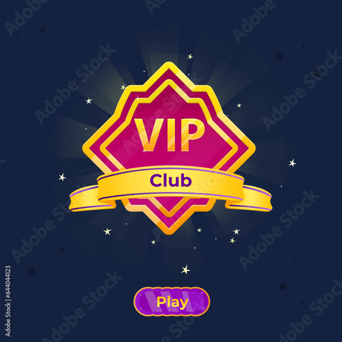 Winner Game UI Badge VIP Club Nonagon Honorable Luxury Burgundy Red Pink Coin Pop Up Reward Page For Casino Slots With Golden Stars Cute Colorful Vector Design