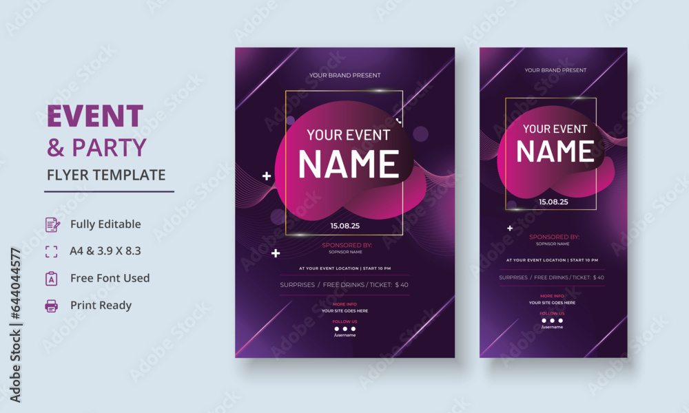 Fototapeta premium Multipurpose Event Flyer, Multipurpose Party Flyer, Event Roll Up Banner, Event poster, Event Poster, Tournament Flyer, Concert poster, Festival banner, Auction banner, DL Flyer, Banner Poster