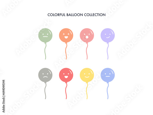 Set of pastel colors balloons with different emotion feeling. Colorful cartoon floating balloons with emoji faces. Use for holiday celebration. Minimal Flat vector design isolated on white background.