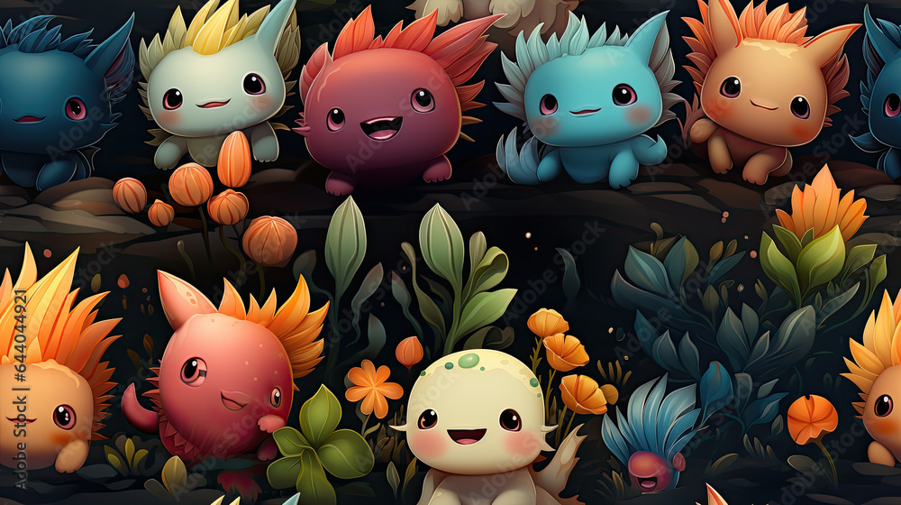 Generative AI, axolotl seamless pattern, tile, wallpaper, wrapping ...