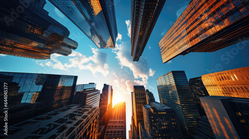 skyscrapers of a highly modern city. photographed from bottom to top.