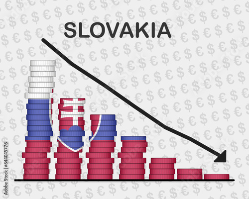 Slovakia economic collapse, decreasing values with coins, crisis and downgrade concept