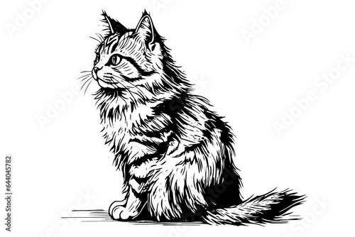 Cute cat hand drawn ink sketch engraving vintage style.Vector illustration.