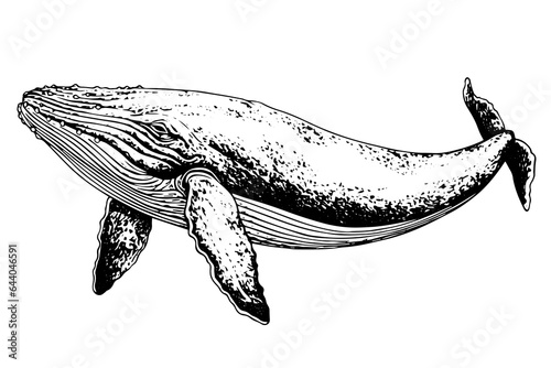 Whale water animal hand drawn in sketch. Engraving vintage vector illustration.