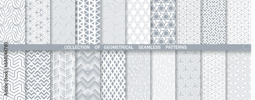 Geometric set of seamless gray and white patterns. Simpless vector graphics.