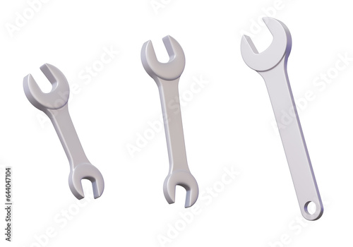Realistic metallic mechanic Set 3D icon symbol set of professional assorted building tools spanner wrench isolated floating on isolated background. cartoon minimal cute smooth. 3d render