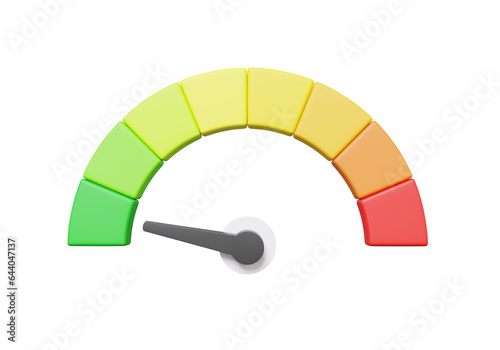 Fotografia Minimal cartoon arrow point credit scale speed low status green speedometer icon performance, pointer rating risk levels, meter, tachometer on isolated background