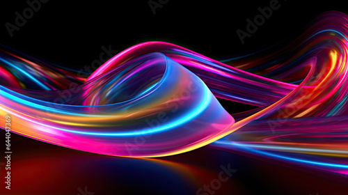 Abstract Neon Wallpaper 3d Lightly Twisted Ribbon Glowing Lines Over Black Background V1