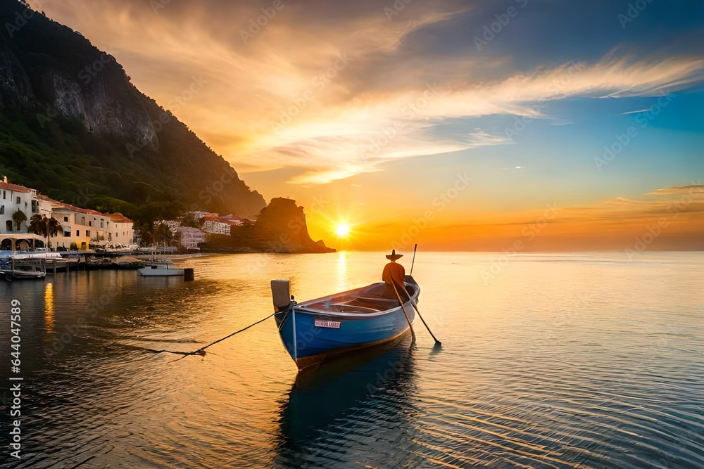 boat at sunset