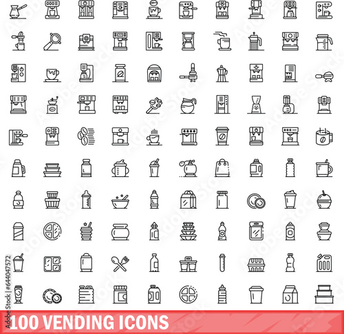 100 vending icons set. Outline illustration of 100 vending icons vector set isolated on white background
