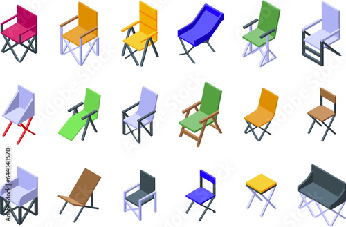 Camping chair icons set isometric vector. Seat furniture. Chair camp