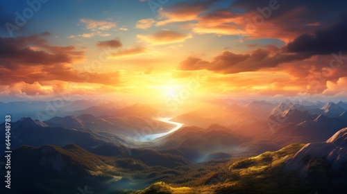 A painting of a sunset over a mountain range © cac_tus