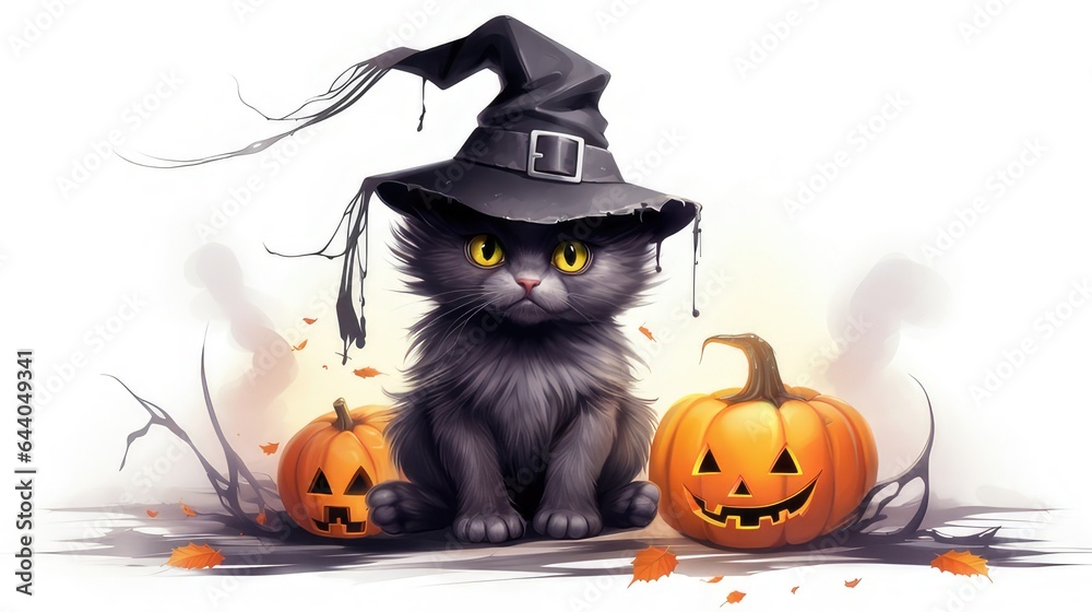 halloween cat with pumpkin