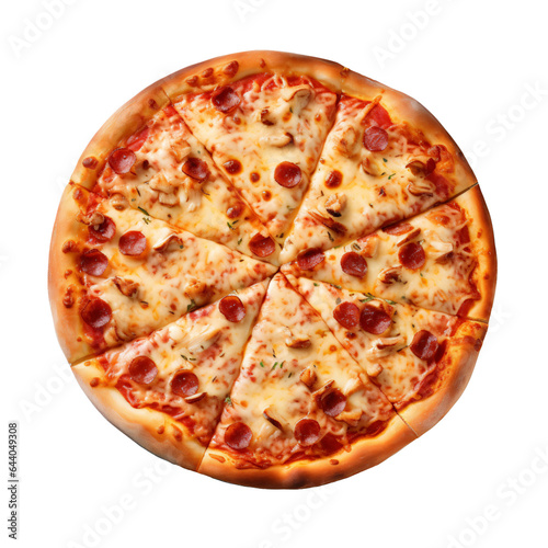 Salami pizza isolated on transparent background