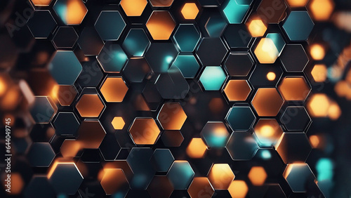 abstract background with glowing circles Abstract background hexagon pattern with glowing lights