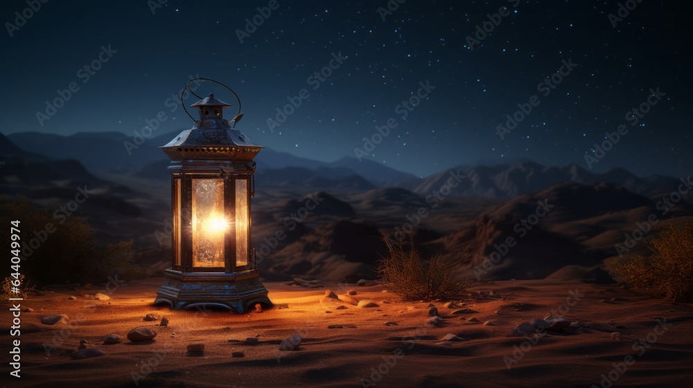 A lantern in the middle of a desert at night A lantern in the middle of a desert at night