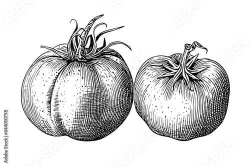 Tomato hand drawn ink sketch. Engraving vintage style vector illustration.